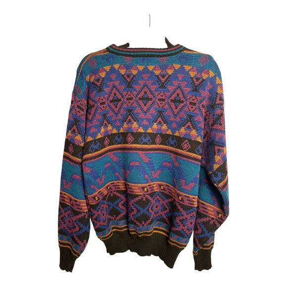 Vintage Campus Men's Diamond Geometric Leather Trim Sweater Size L Retro - Picture 11 of 13